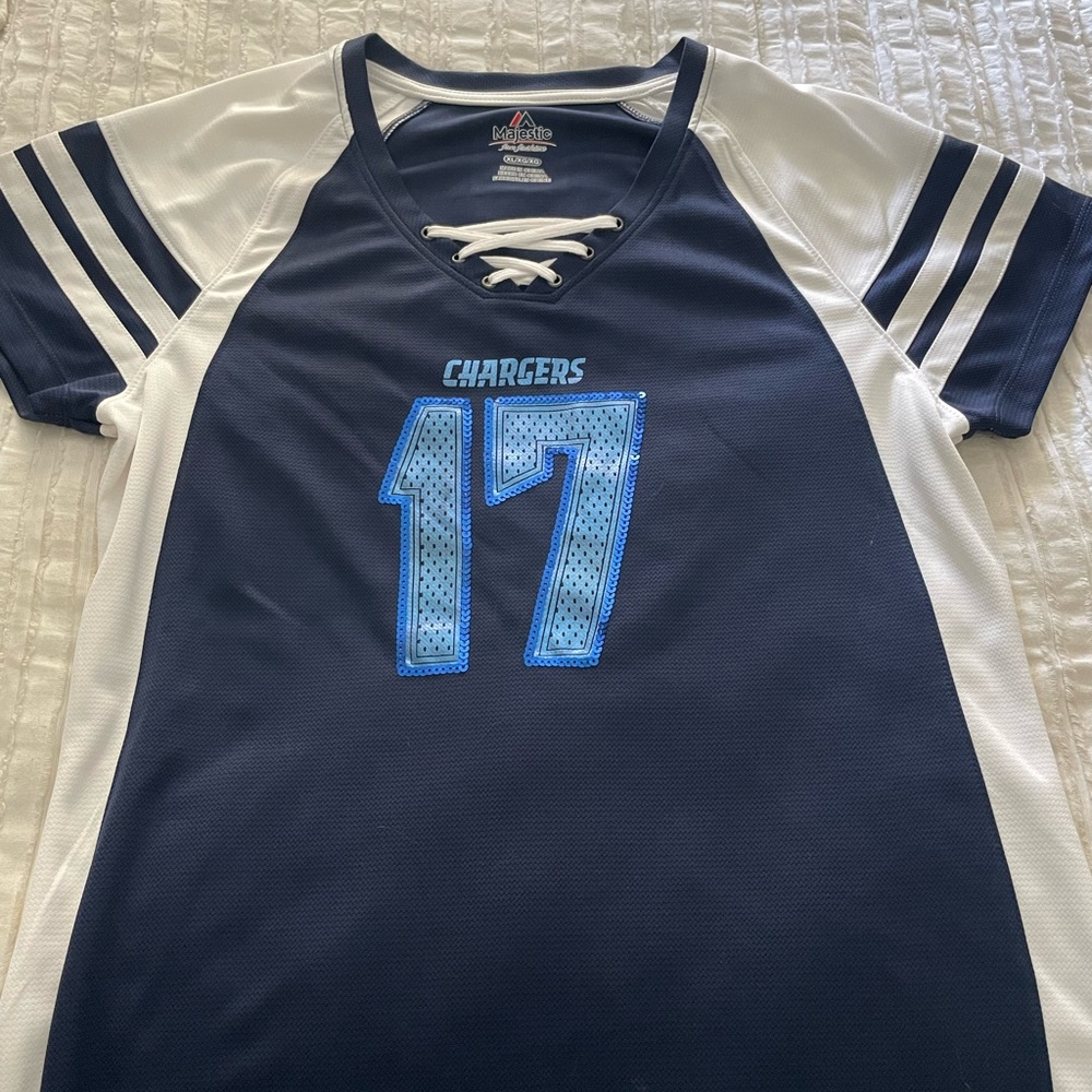LA CHARGERS sparkle Navy and White Lace-Up Jersey With sequins